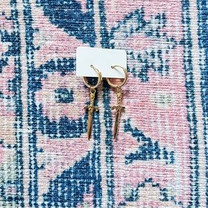 (SOLD) Atelier McChang Antique Dagger/Tarot Sword Huggie Hoop Earrings in Gold